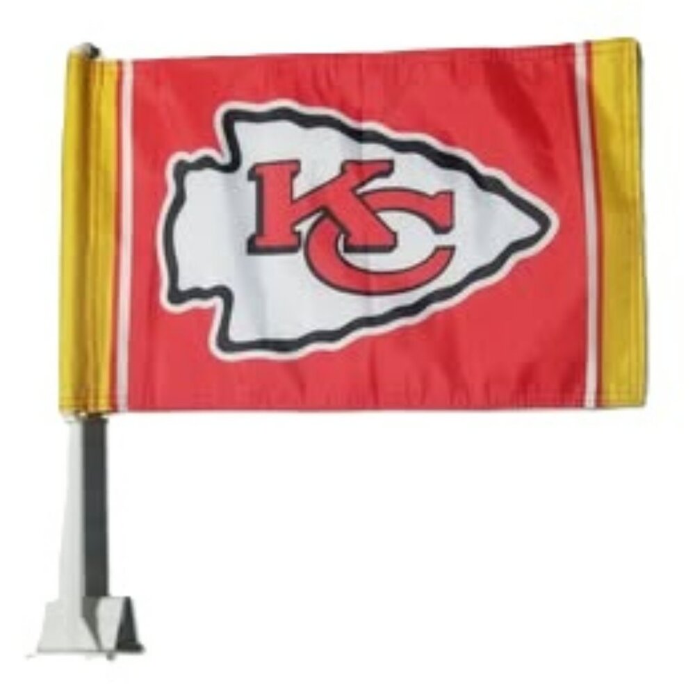 2 KANSAS CITY CHIEFS DOUBLE SIDED CAR FLAGS (SET OF 2)